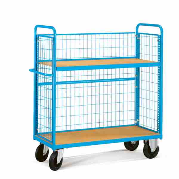 עגלת רשת עם מדף עץ